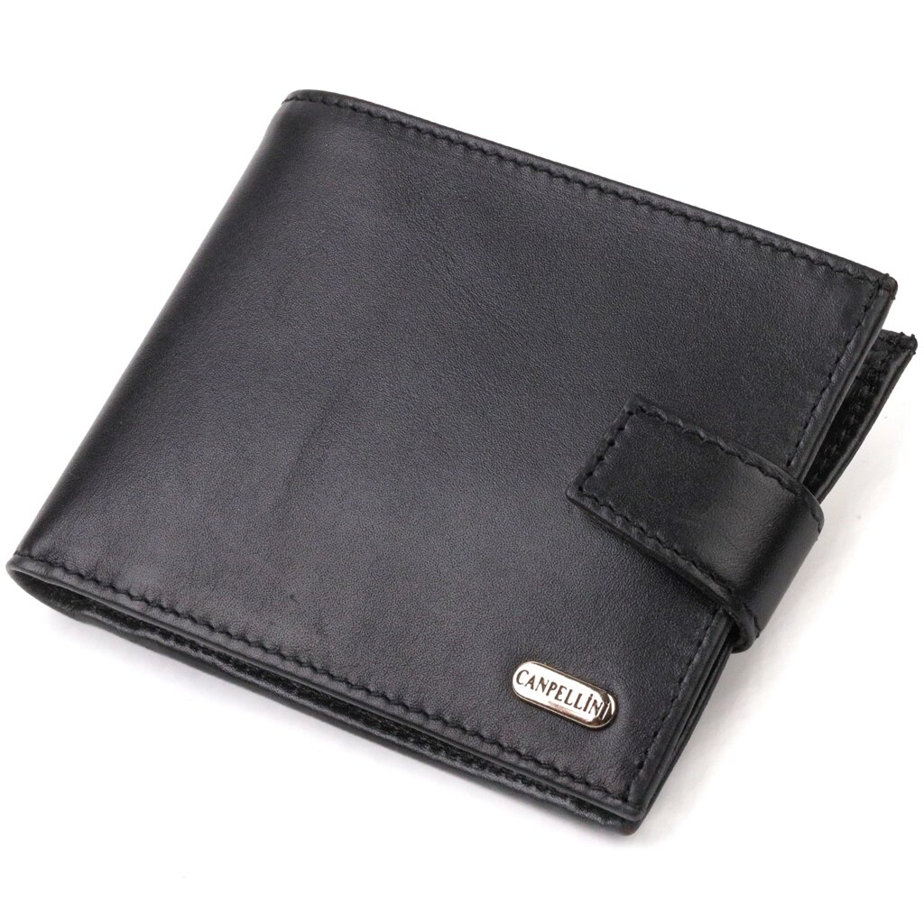 Класичний чоловічий гаманець з натуральної гладкої шкіри CANPELLINI 21792 Чорний від компанії Shock km ua - фото 1