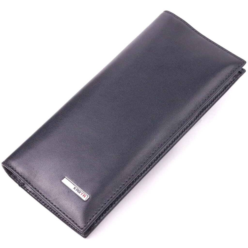 Класичний вертикальний гаманець з натуральної гладкої шкіри KARYA 21435 Чорний від компанії Shock km ua - фото 1