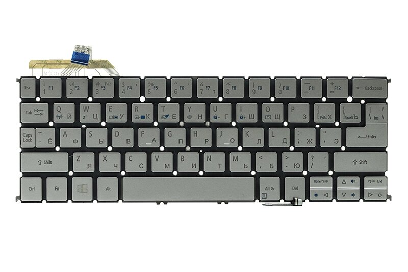 Клавiатура для ноутбука ACER Aspire S7-191 підсвічування клавiш, сріблястий, без фрейма від компанії Shock km ua - фото 1