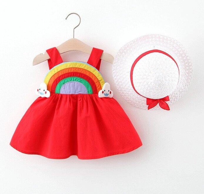 Комлект сукня+шляпка Веселка червоний 4284, розмір 85 від компанії Shock km ua - фото 1