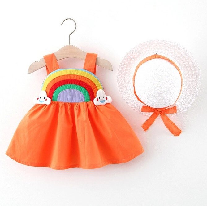 Комлект сукня+шляпка Веселка оранж 4285 розмір 80 від компанії Shock km ua - фото 1