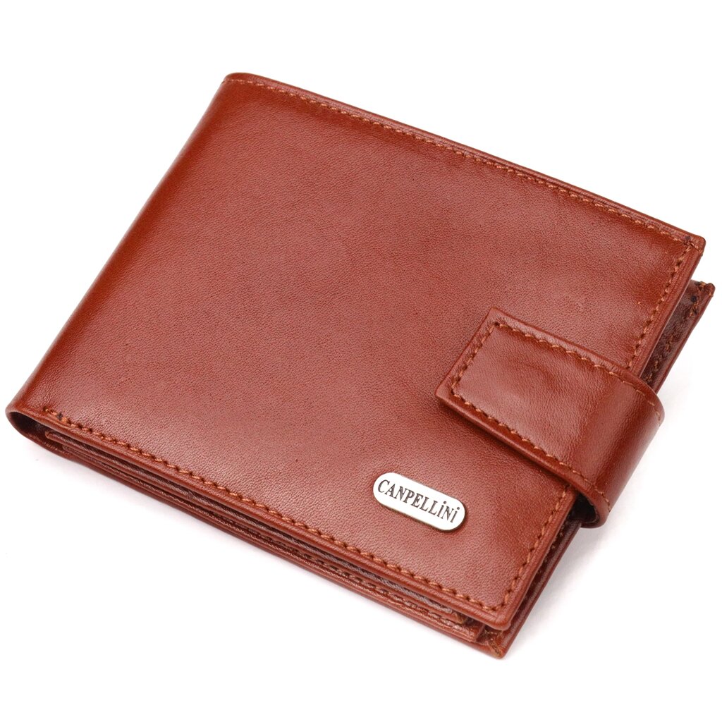 Компактний чоловічий гаманець із натуральної гладкої шкіри CANPELLINI 21508 Світло-коричневий від компанії Shock km ua - фото 1