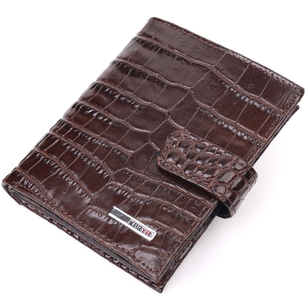 Компактний чоловічий гаманець із натуральної шкіри з тисненням під крокодила KARYA 21386 Коричневий від компанії Shock km ua - фото 1