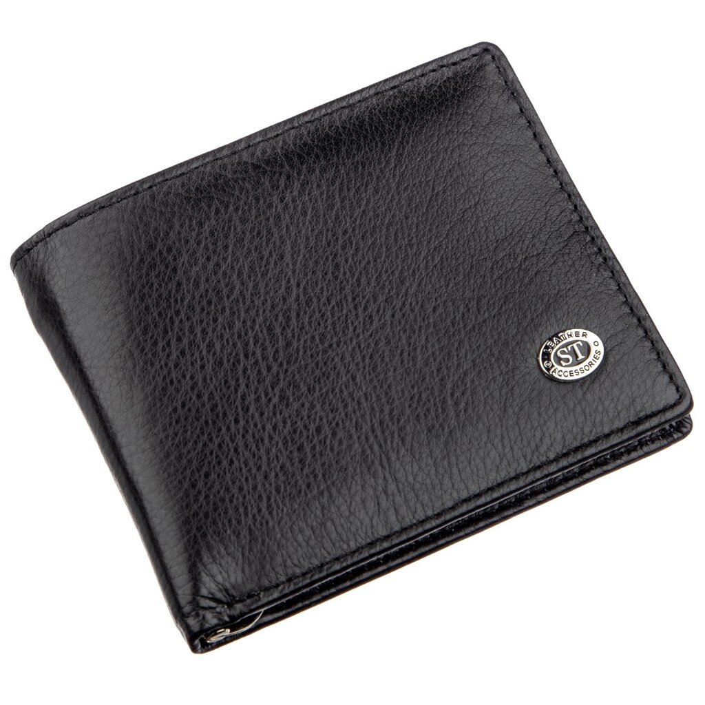Компактний чоловічий гаманець з Затискачом ST Leather 18837 Чорний від компанії Shock km ua - фото 1