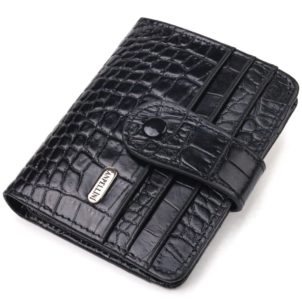 Компактний гаманець з натуральної шкіри з тисненням під крокодила CANPELLINI 21684 Чорний від компанії Shock km ua - фото 1