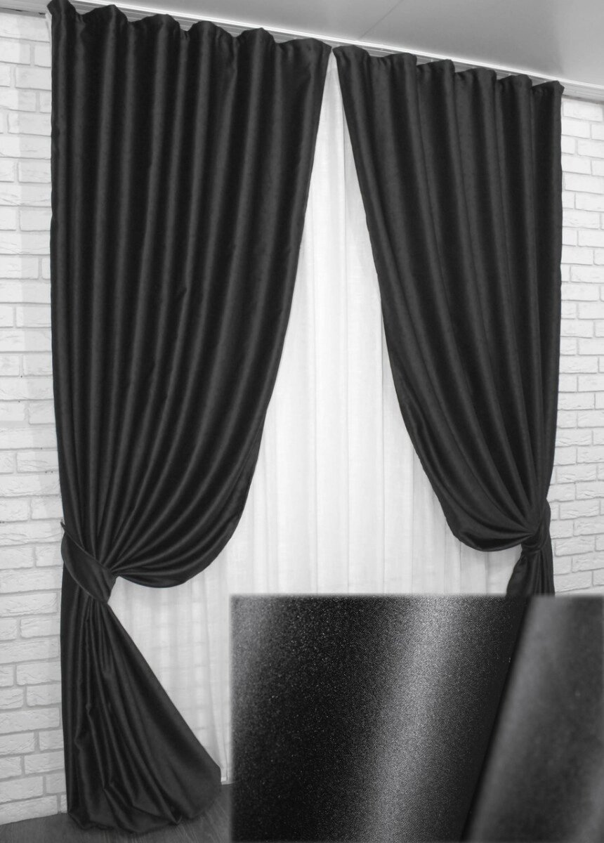 Комплект (2шт. 1,5х2,7м.) штор із тканини блекаут, колекція "Bruno", Туреччина. Колір чорний. Код 908ш 30-703 від компанії Shock km ua - фото 1