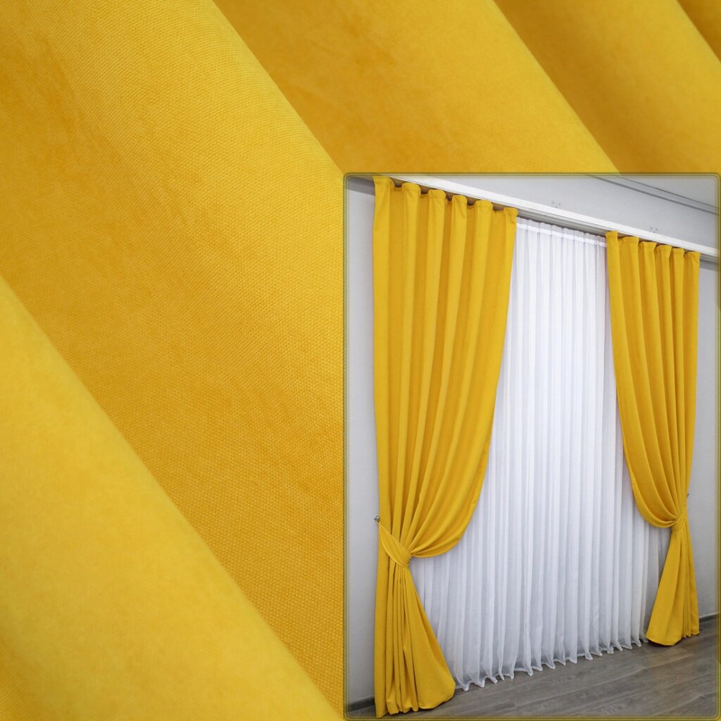 Комплект (2шт. 1,5х2,9м.) штор із тканини мікровелюр SPARTA. Колір жовтий. Код 1193ш 33-0032 від компанії Shock km ua - фото 1