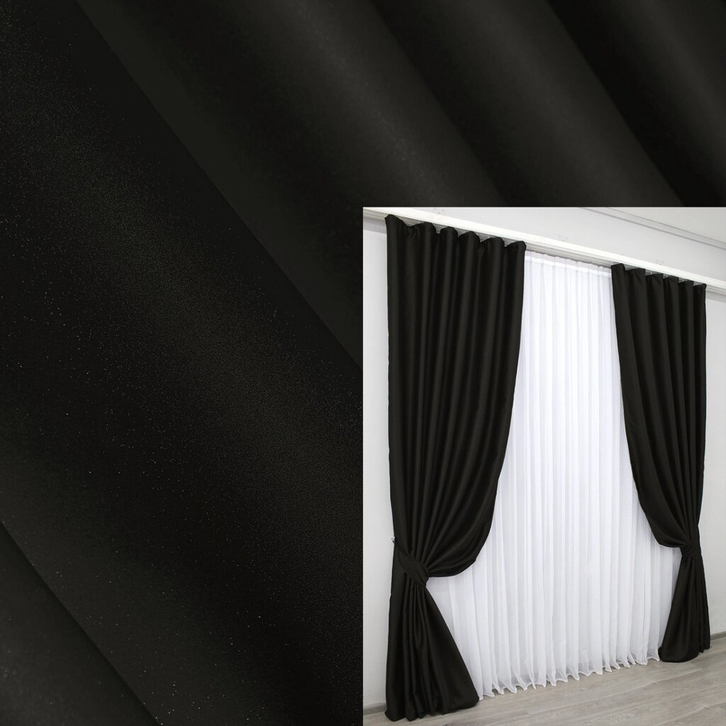 Комплект (2шт. 1х2,9м.) штор із тканини блекаут, колекція "Midnight". Колір чорний. Код 1165ш 31-446 від компанії Shock km ua - фото 1
