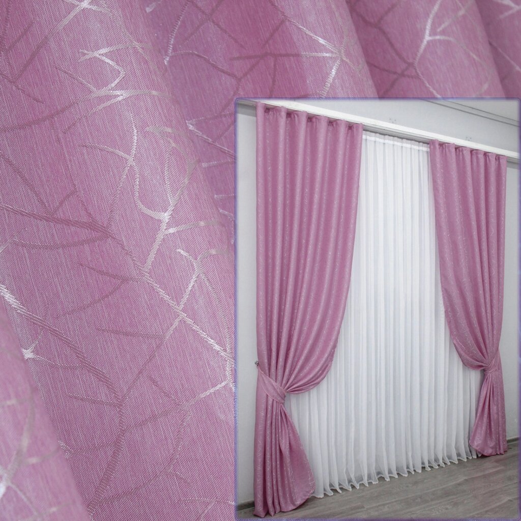 Комплект (2шт1.5х2,7м) готових жакардових штор, колекція "Савана" Колір рожевий. Код 519ш 30-273 від компанії Shock km ua - фото 1