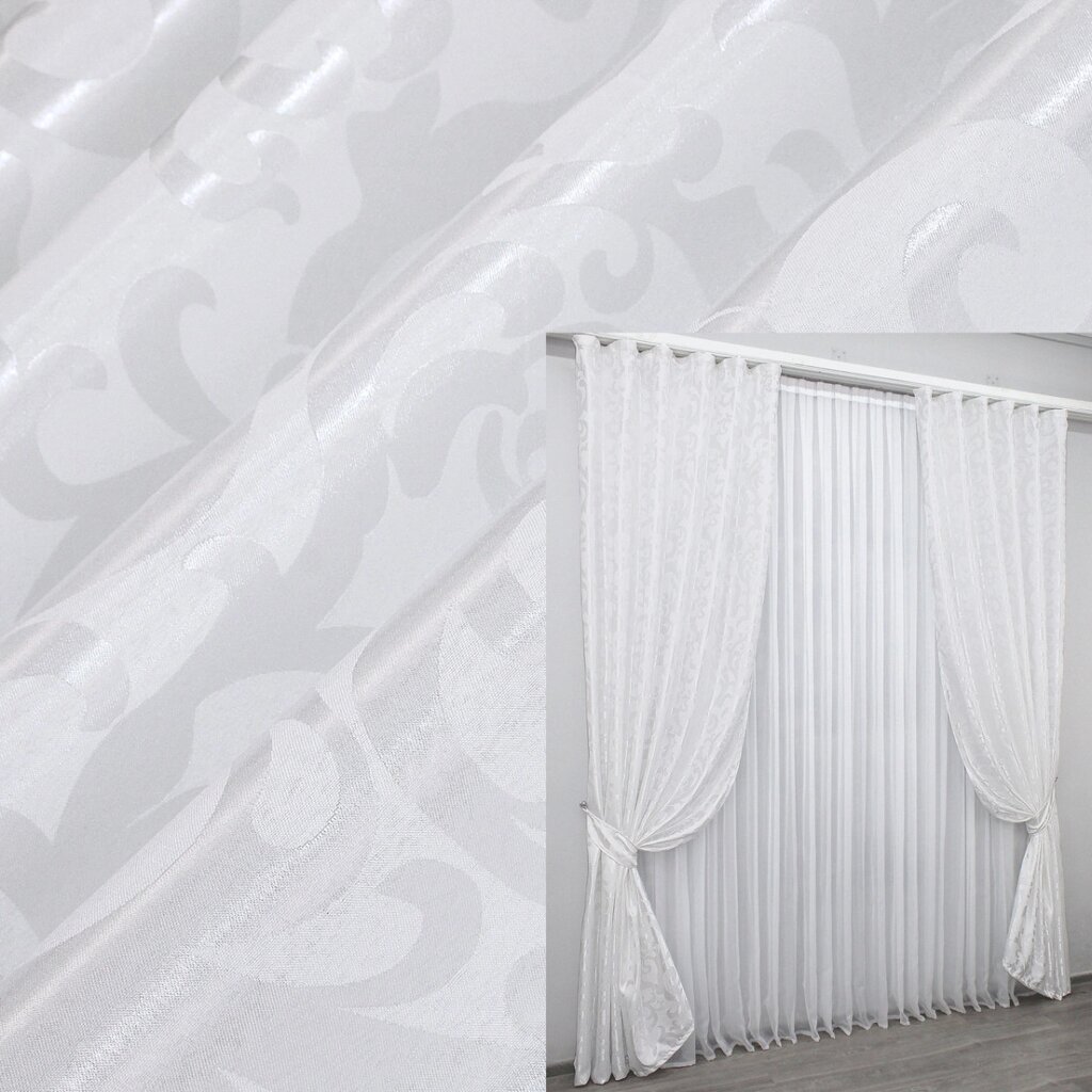 Комплект (2шт1.5х2,7м) готових жакардових штор, колекція "Вензель". Колір білий. Код 418ш 30-159 від компанії Shock km ua - фото 1