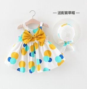 Комплект для дівчинки сукня і капелюшок жовтий бантик 2128, розмір 100