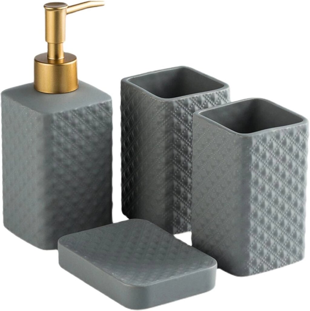 Комплект керамічних аксесуарів для ванни: дозатор, мильниця, стакани Сірого кольору від компанії Shock km ua - фото 1