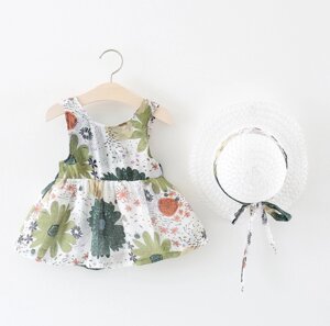 Комплект сукня + капелюх Flowers зелений 2959, розмір 74