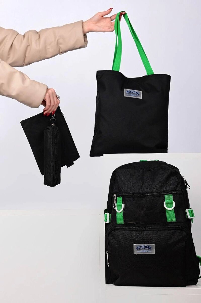 Комплект жіночий чорний рюкзак, сумка, клатч і пенал код 7-9522 від компанії Shock km ua - фото 1