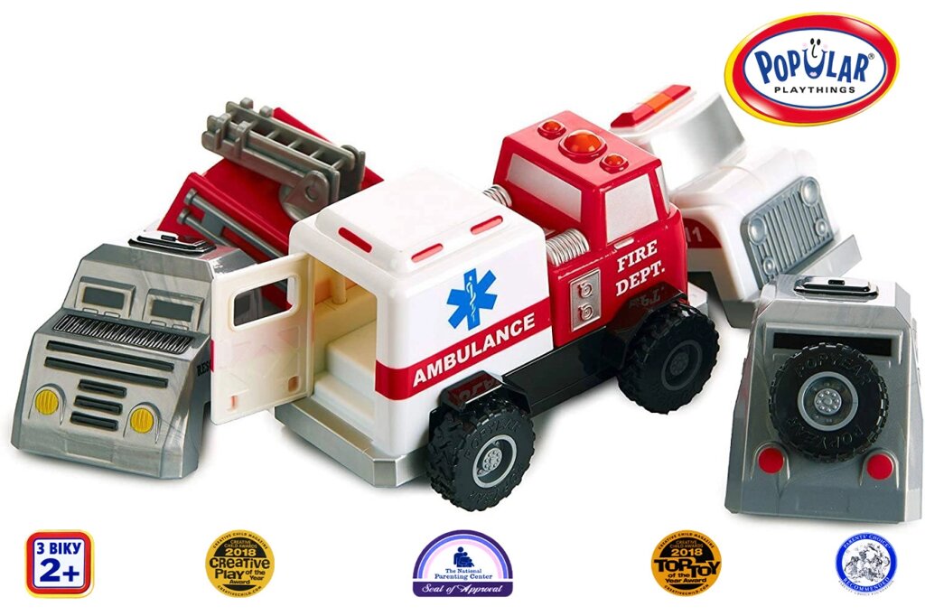 Конструктор для маленьких POPULAR Playthings Build-a-Truck Rescue рятувальні машинки (швидка, пожежна, поліція) від компанії Shock km ua - фото 1