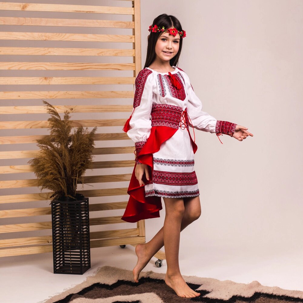 Костюм-вишиванка Moderika Україночка з баскою червоний 104 від компанії Shock km ua - фото 1