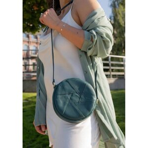 Шкіряна кругла жіноча сумка Бон-Бон зелена