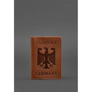 Шкіряна обкладинка для паспорта з гербом Німеччини світло-коричнева Crazy Horse