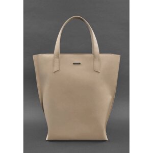 Шкіряна жіноча сумка шоппер D. D. світло-бежева краст