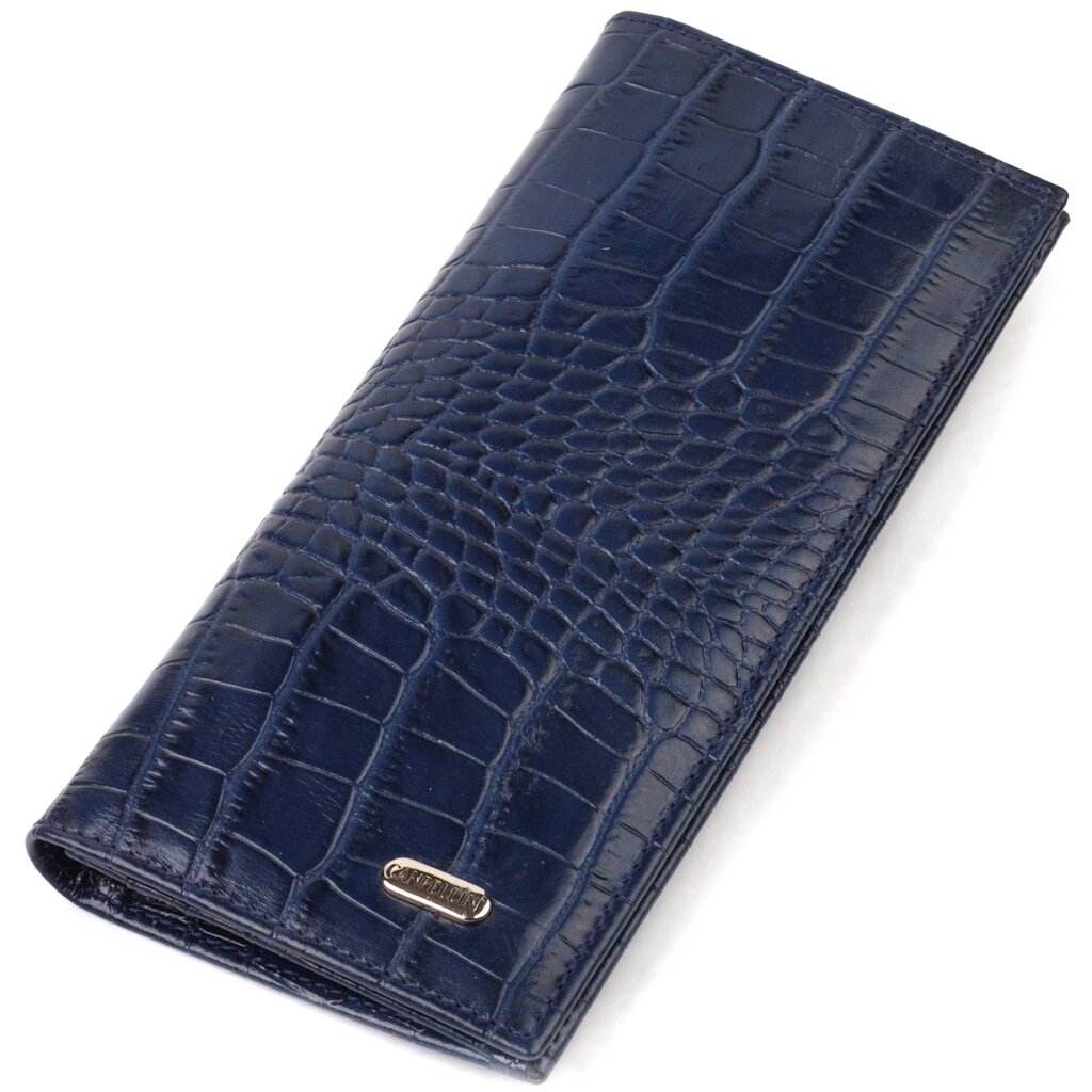 Красивий чоловічий вертикальний гаманець із натуральної шкіри з тисненням під крокодила CANPELLINI 21901 Синій від компанії Shock km ua - фото 1