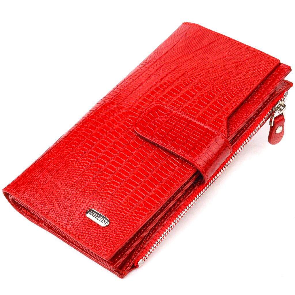 Красивий жіночий гаманець із натуральної фактурної шкіри CANPELLINI 21646 Червоний від компанії Shock km ua - фото 1