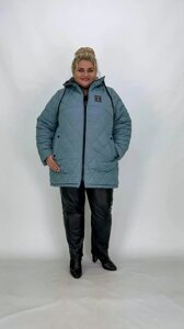 Куртка зимова жіноча стьобана "Елайна" блакитна великого розміру 66-68, 70-72, 74-76