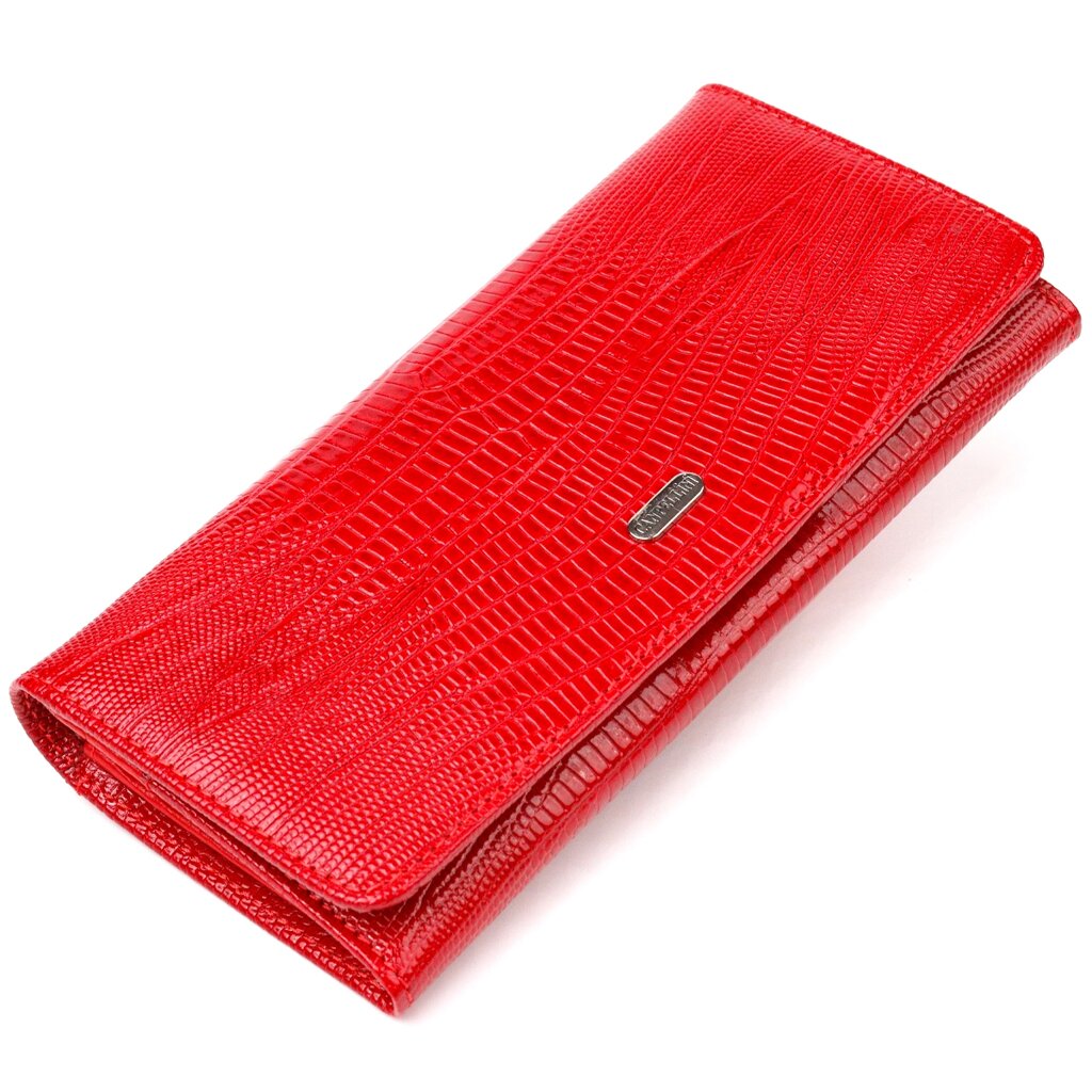Лакований гаманець для жінок із натуральної фактурної шкіри CANPELLINI 21609 Червоний від компанії Shock km ua - фото 1