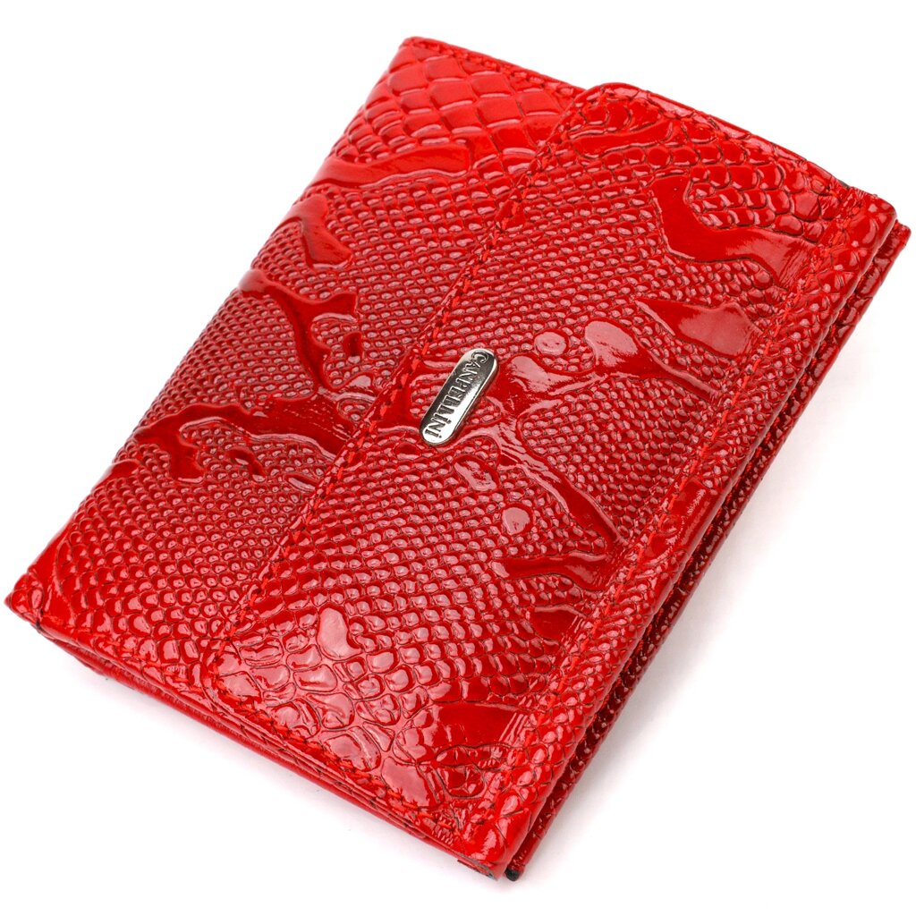 Лакований гаманець для жінок середнього розміру з натуральної шкіри з тисненням під рептилію CANPELLINI 21816 Червоний від компанії Shock km ua - фото 1