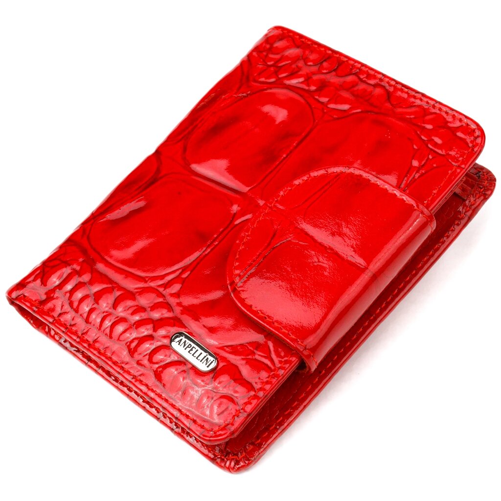 Лакований вертикальний жіночий гаманець з натуральної шкіри з тисненням під крокодила CANPELLINI 21681 Червоний від компанії Shock km ua - фото 1