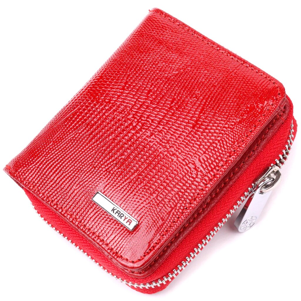 Лакований жіночий гаманець із монетницею на блискавці з натуральної фактурної шкіри KARYA 21410 Червоний від компанії Shock km ua - фото 1