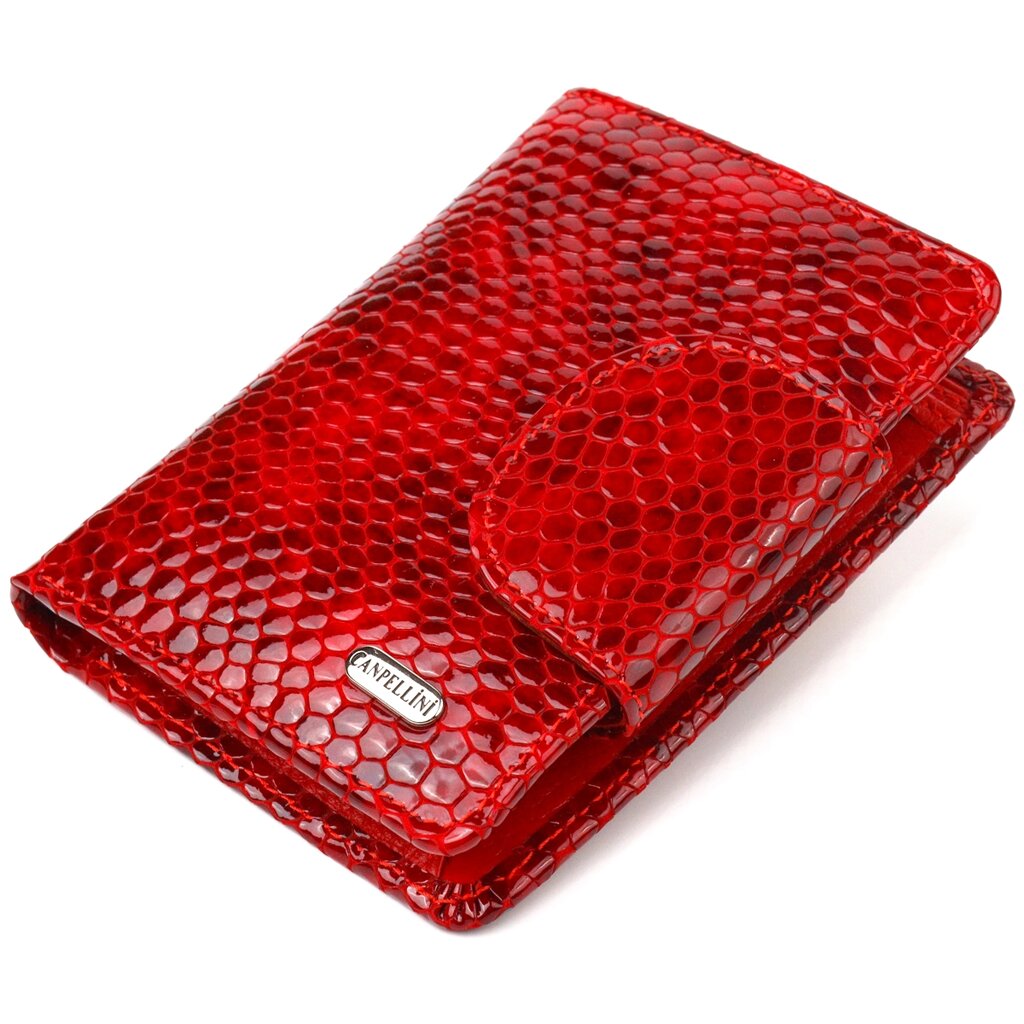 Лакований жіночий гаманець з натуральної шкіри з тисненням під змію CANPELLINI 21682 Червоний від компанії Shock km ua - фото 1
