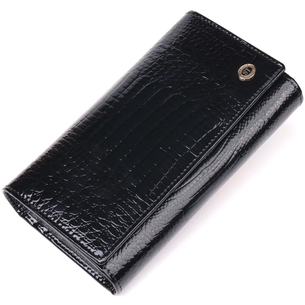 Лаковий жіночий гаманець з візитницею ST Leather 19403 Чорний від компанії Shock km ua - фото 1