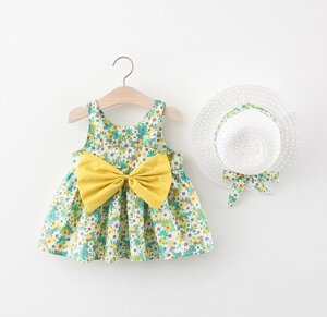 Літній комплект сукня+капелюшок жовтий бантик 1308 розмір 85