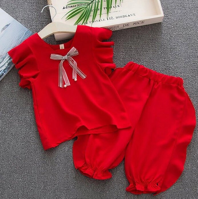 Літній костюм для дівчинки червоний 4329, розмір 110 від компанії Shock km ua - фото 1
