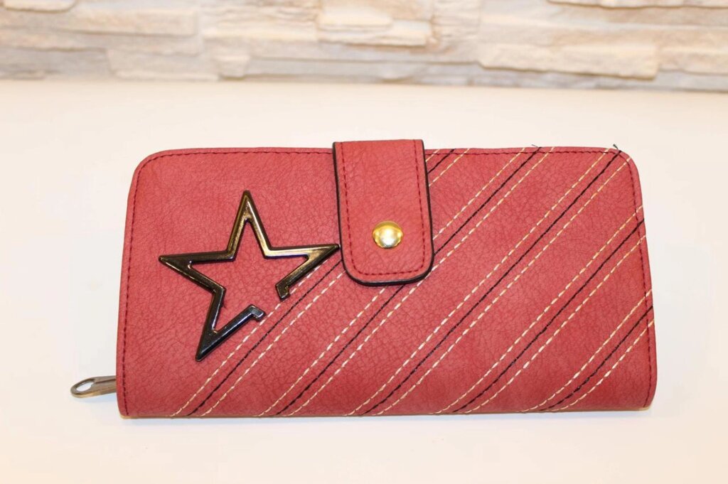 Місткий жіночий червоний гаманець на блискавці код 285 від компанії Shock km ua - фото 1