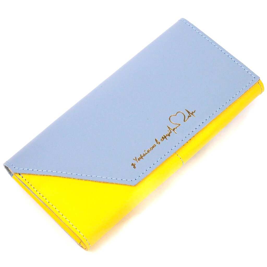 Місткий жіночий гаманець комбі двох кольорів Серце GRANDE PELLE 16740 Жовто-блакитний від компанії Shock km ua - фото 1
