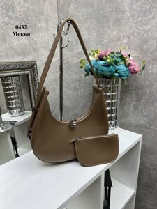 Мокко - стильний якісний каркасний комплект сумочка + гаманець (0432)