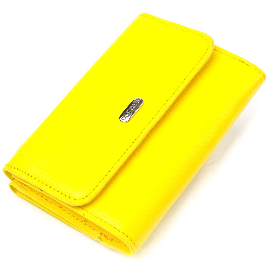Молодіжний яскравий гаманець із натуральної шкіри флотар CANPELLINI 21597 Лимонний від компанії Shock km ua - фото 1