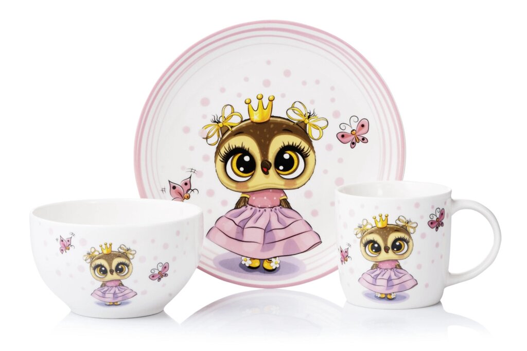 Набір дитячого посуду Ardesto Princess owl AR-3453-OS 3 предмети від компанії Shock km ua - фото 1