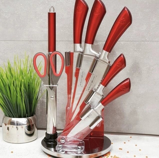Набір кухонних ножів Edenberg EB-3616 9 предметів червоний від компанії Shock km ua - фото 1
