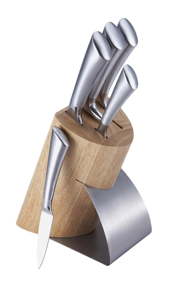 Набір кухонних ножів на дерев'яній підставці 6шт Bergner BG-4205-MM від компанії Shock km ua - фото 1