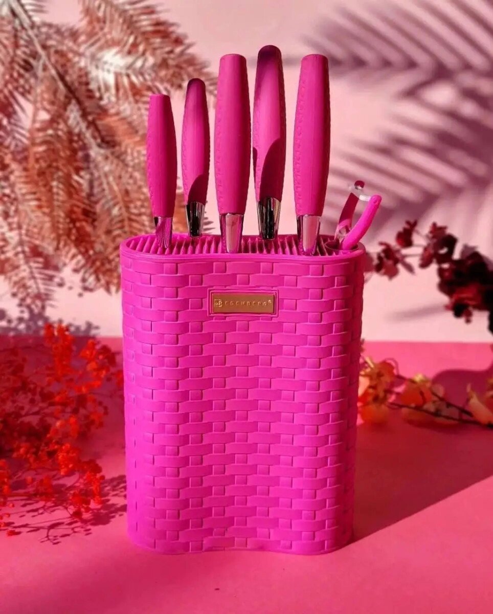 Набір ножів Edenberg EB-11025-Pink 7 предметів рожевий від компанії Shock km ua - фото 1