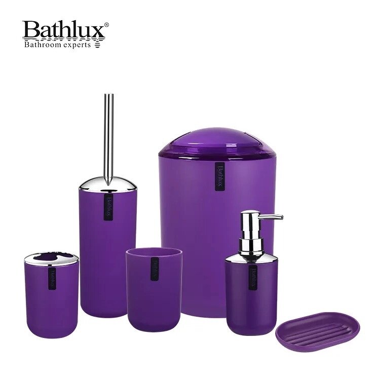 Набір якісних стильних аксесуарів для ванної кімнати Bathlux з 6 предметів, Фіолетовий від компанії Shock km ua - фото 1