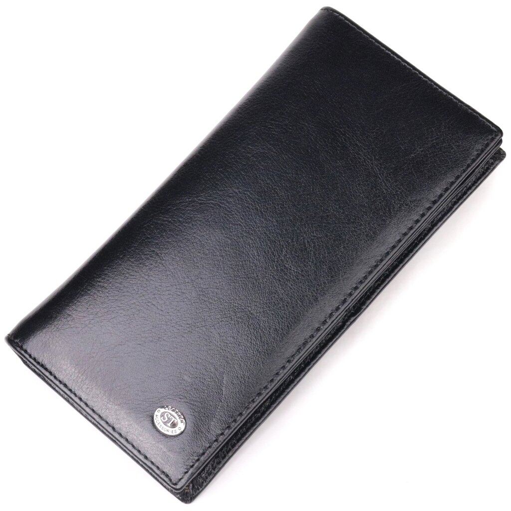 Надійний чоловічий гаманець з натуральної гладкої шкіри в дві додавання ST Leather 19414 Чорний від компанії Shock km ua - фото 1