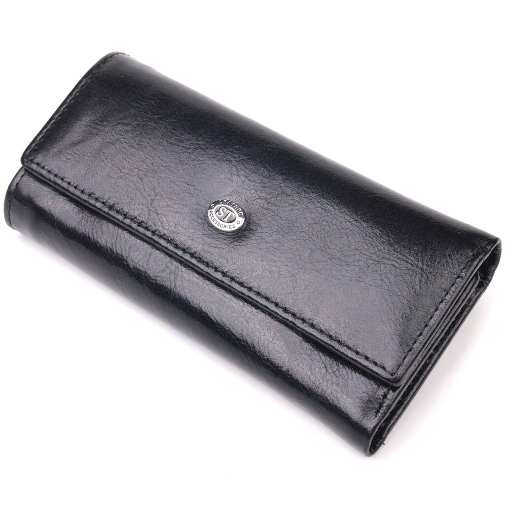 Надійний гаманець-ключниця з натуральної гладкої шкіри ST Leather 19415Чорний від компанії Shock km ua - фото 1