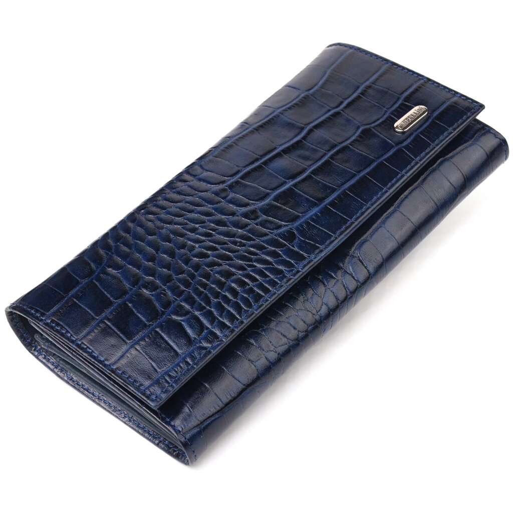 Надійний жіночий гаманець із монетницею із натуральної фактурної шкіри CANPELLINI 21531 Синій від компанії Shock km ua - фото 1