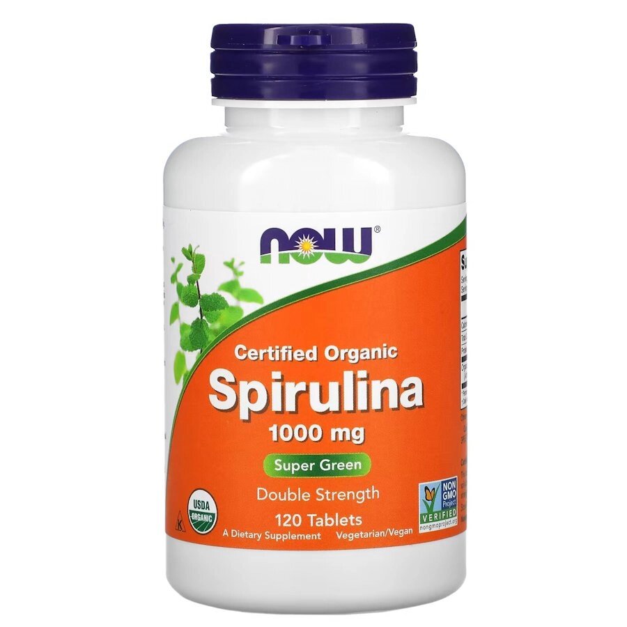 Натуральна добавка NOW Spirulina 1000 mg Certified Organic, 120 таблеток від компанії Shock km ua - фото 1