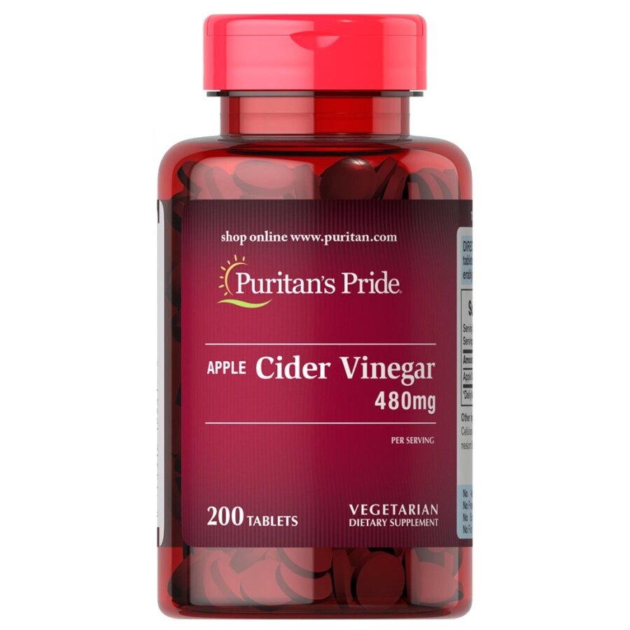 Натуральна добавка Puritan's Pride Apple Cider Vinegar 480 mg, 200 таблеток від компанії Shock km ua - фото 1