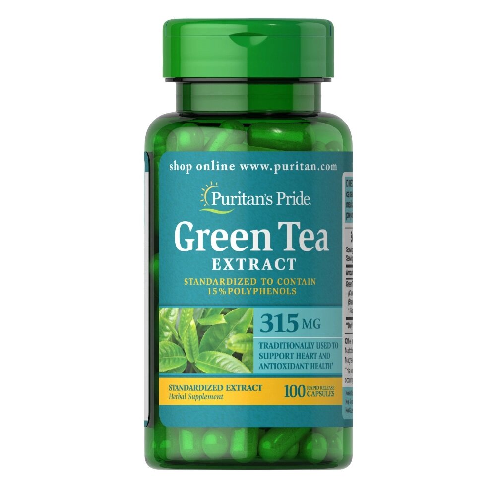 Натуральна добавка Puritan's Pride Green Tea Standardized Extract 315 mg, 100 капсул від компанії Shock km ua - фото 1