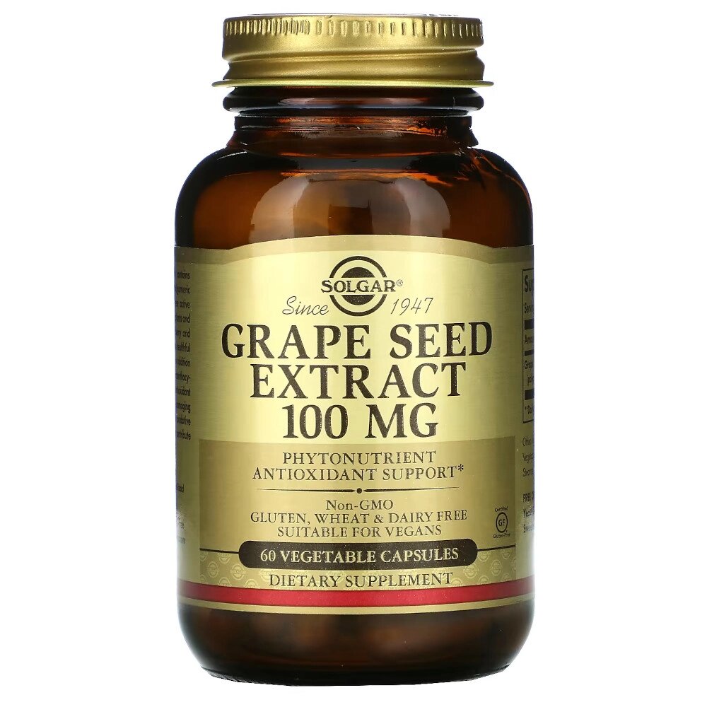 Натуральна добавка Solgar Grape Seed Extract 100 mg, 60 вегакапсул від компанії Shock km ua - фото 1